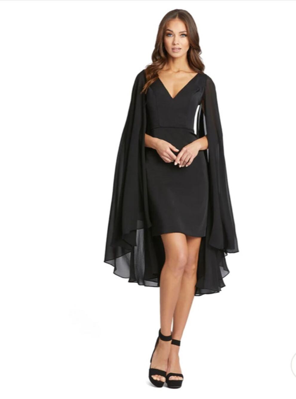 Mac Duggal 55358 Cape Sleeve V Neck Fitted Mini Dress Black 8